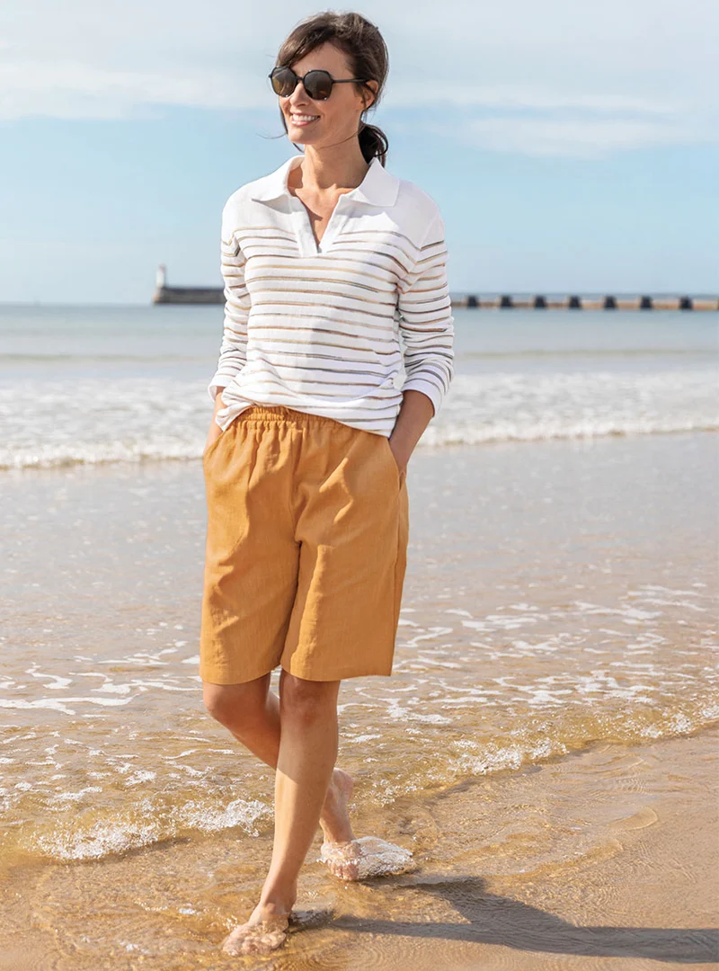 Bermuda femme en lin et coton jaune safran