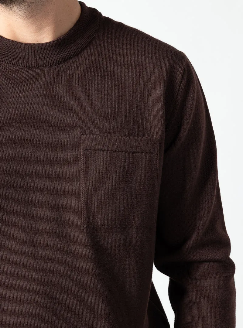 Pull homme col rond en laine merinos marron chocolat