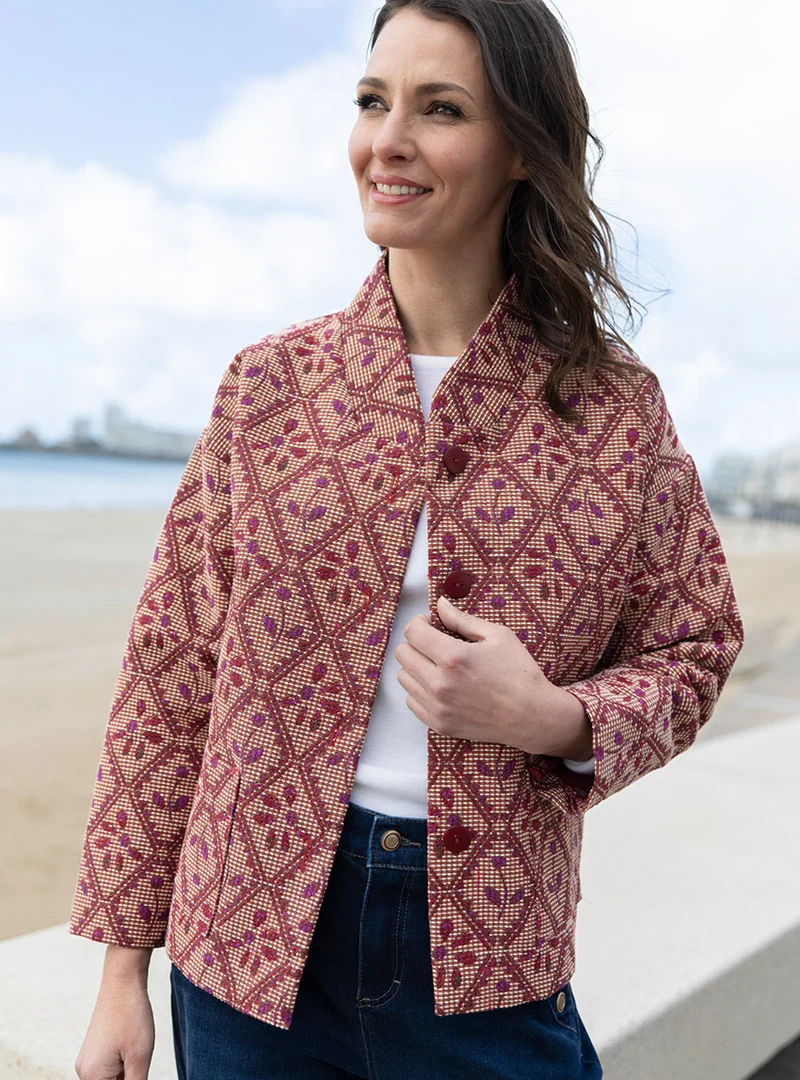 Veste jacquard femme rouge automne