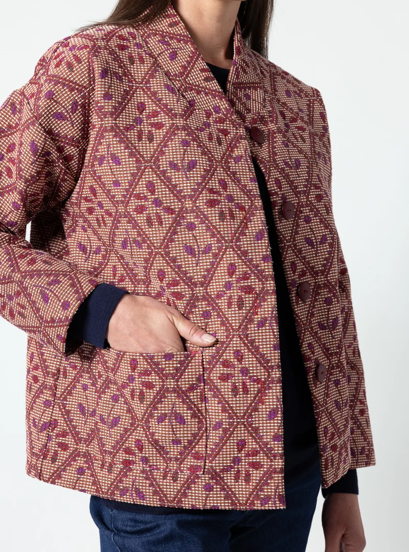 Veste jacquard femme rouge automne