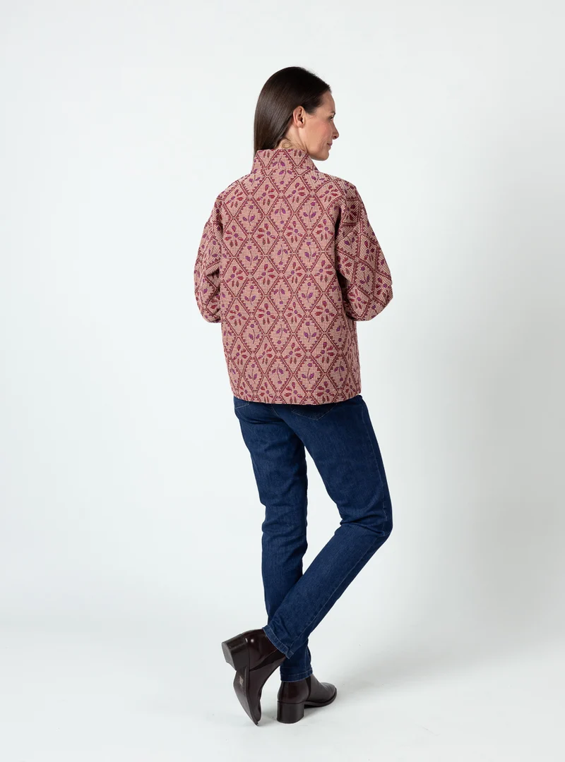 Veste jacquard femme rouge automne
