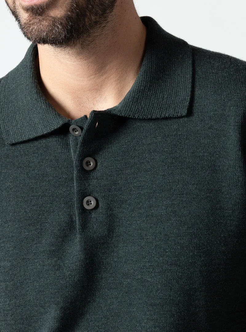Pull col polo homme en laine merinos vert chiné