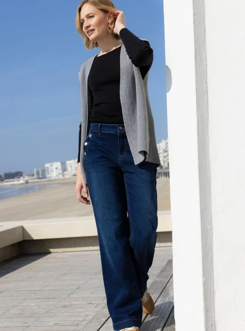Jean large taille haute femme bleu indigo
