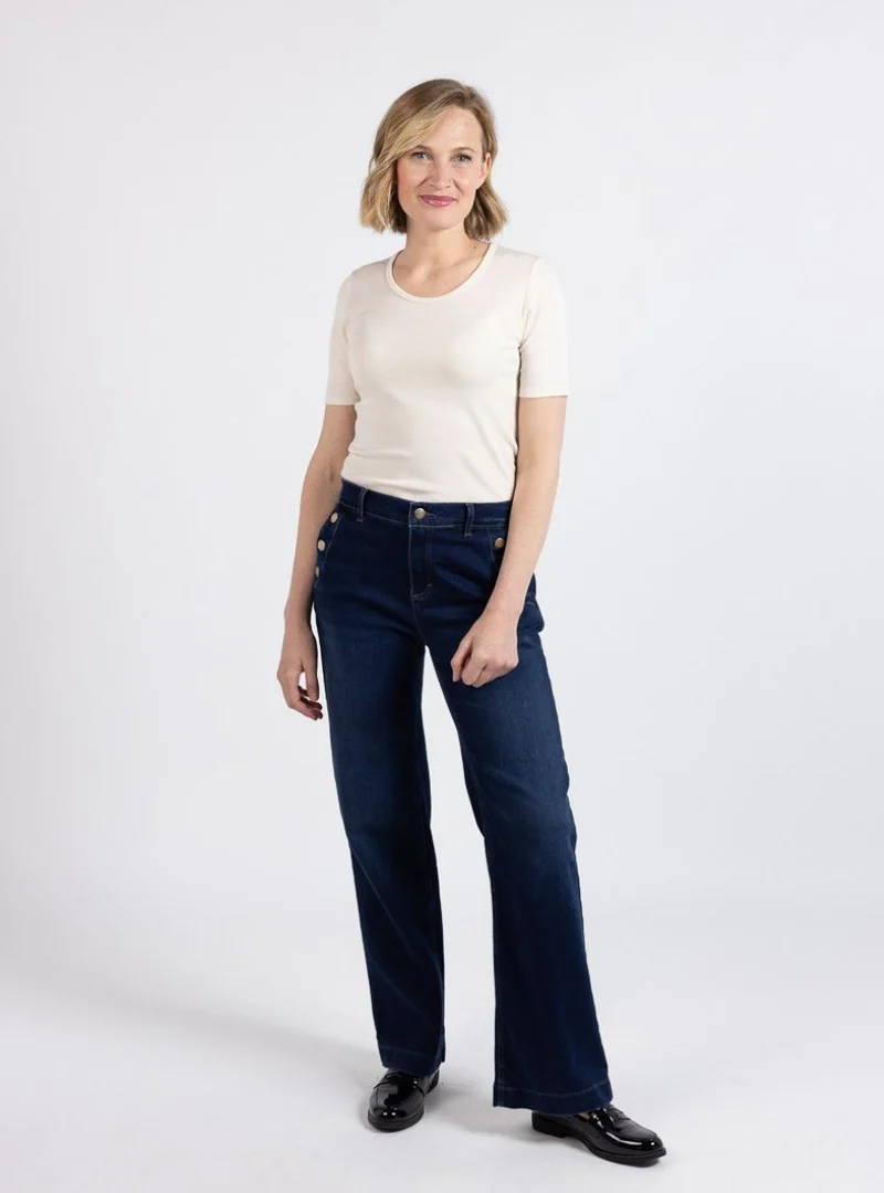 Jean large taille haute femme bleu indigo