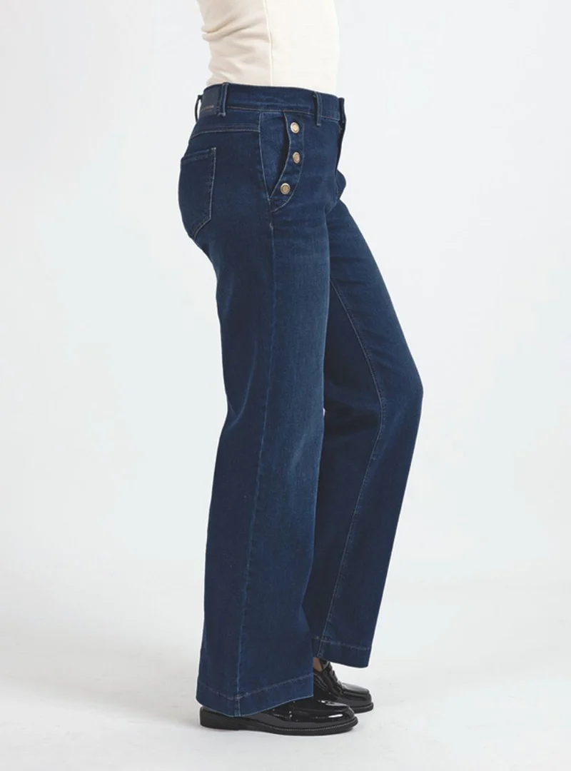 Jean large taille haute femme bleu indigo