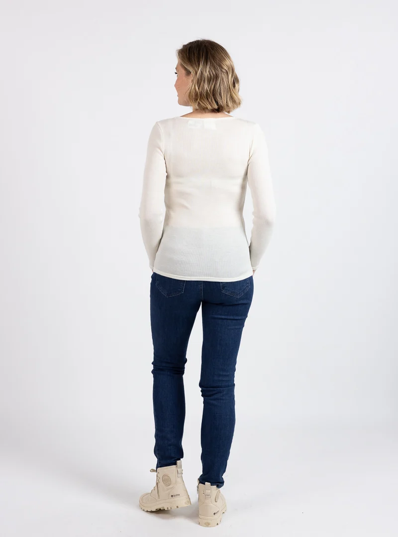 Tee-shirt manches longues femme laine mérinos et soie blanc naturel
