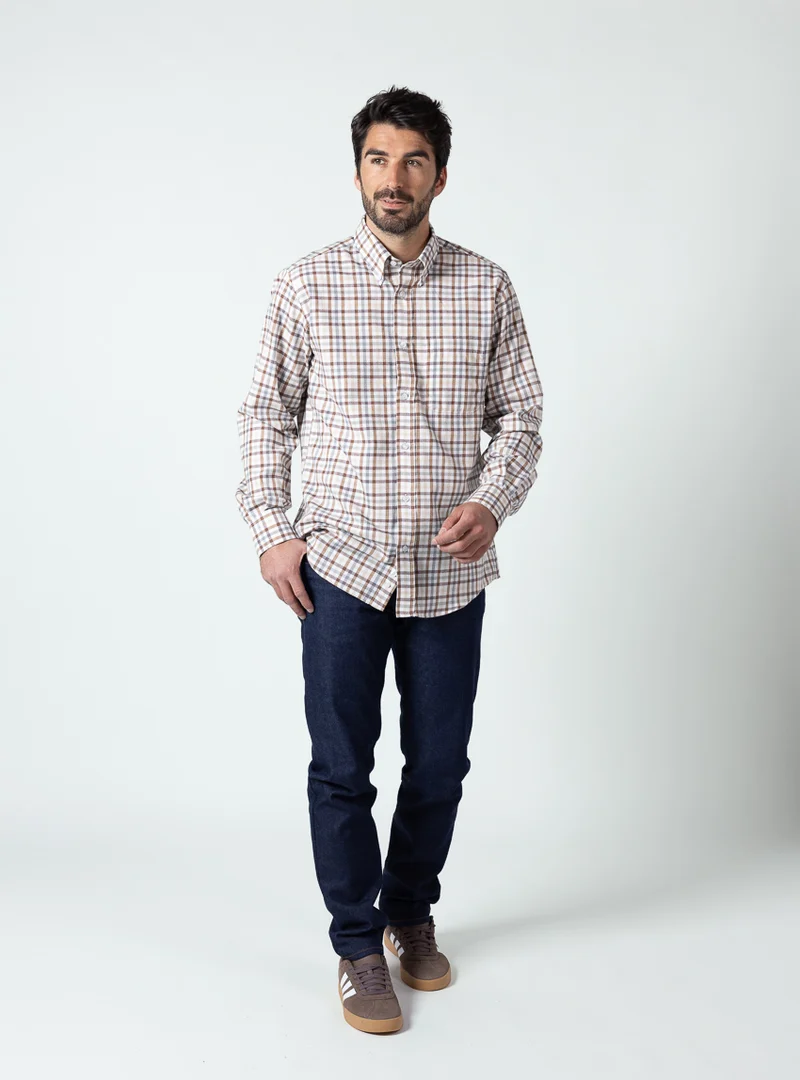 Chemise homme en coton carreaux beige camel