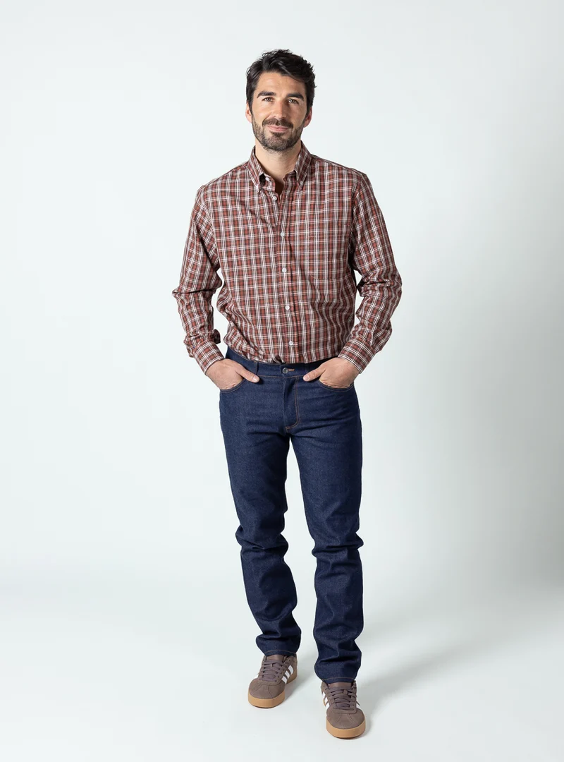 Chemise homme en coton carreaux marron