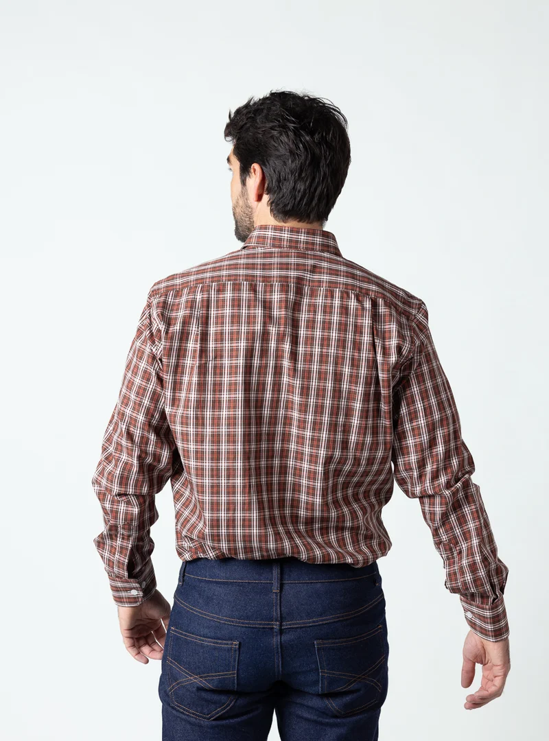 Chemise homme en coton carreaux marron