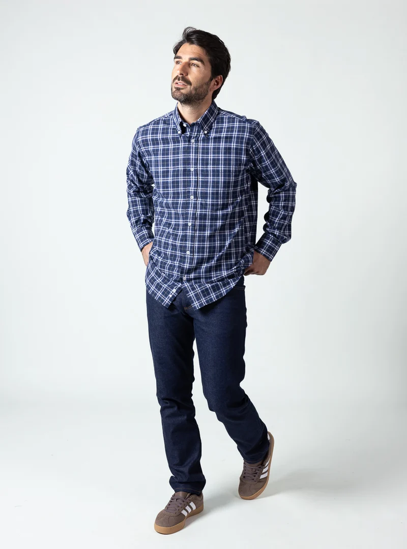 Chemise homme en coton carreaux bleu nuit
