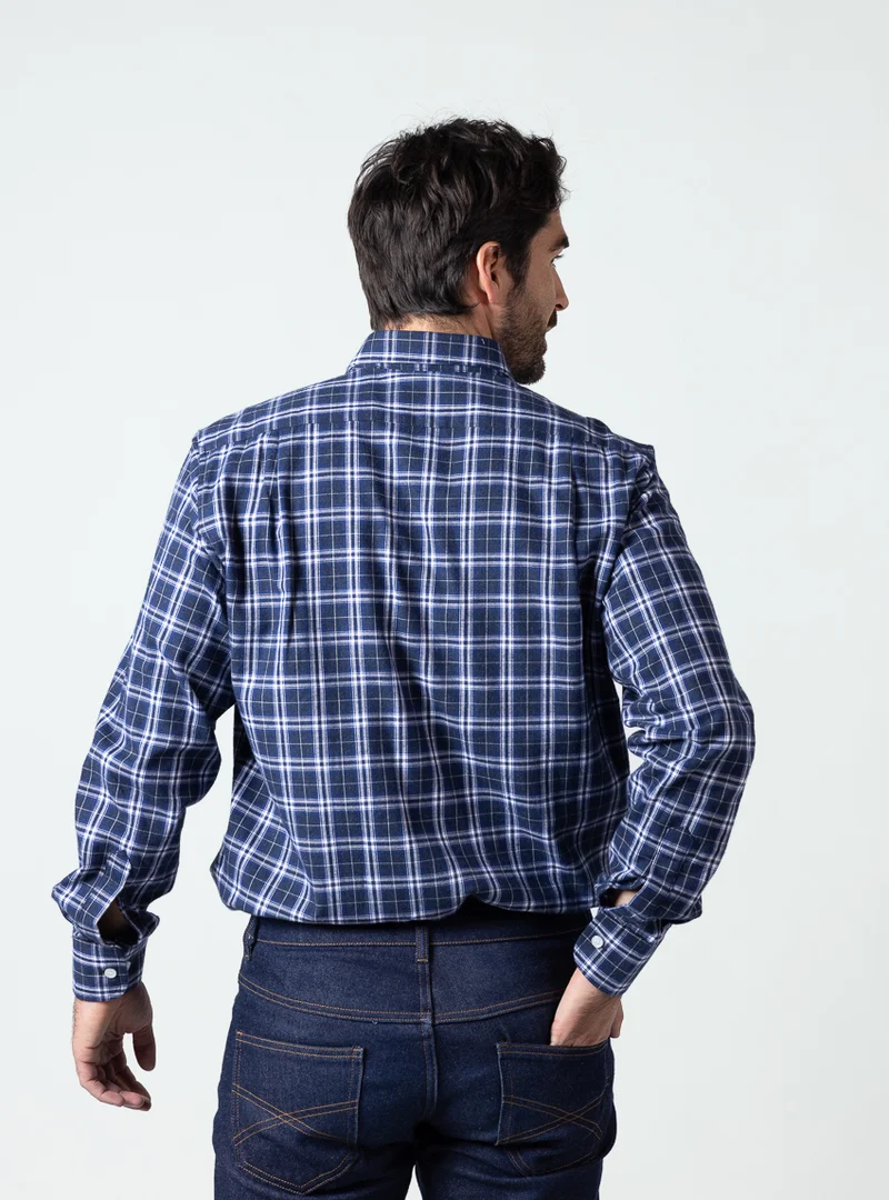Chemise homme en coton carreaux bleu nuit