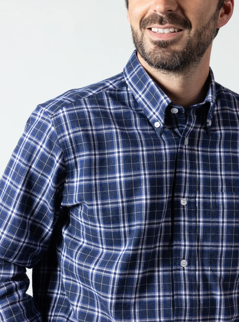 Chemise homme en coton carreaux bleu nuit