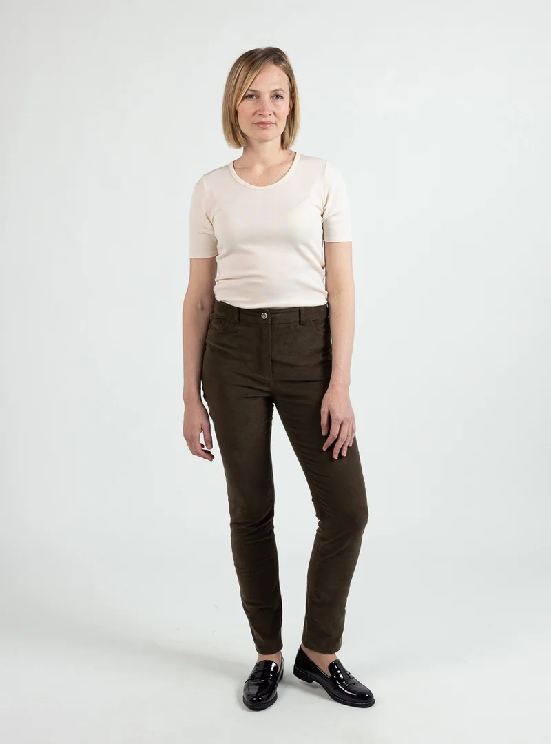 Pantalon femme velours vert kaki