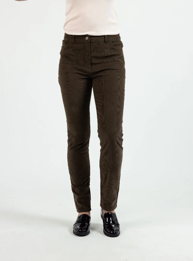 Pantalon femme velours vert kaki