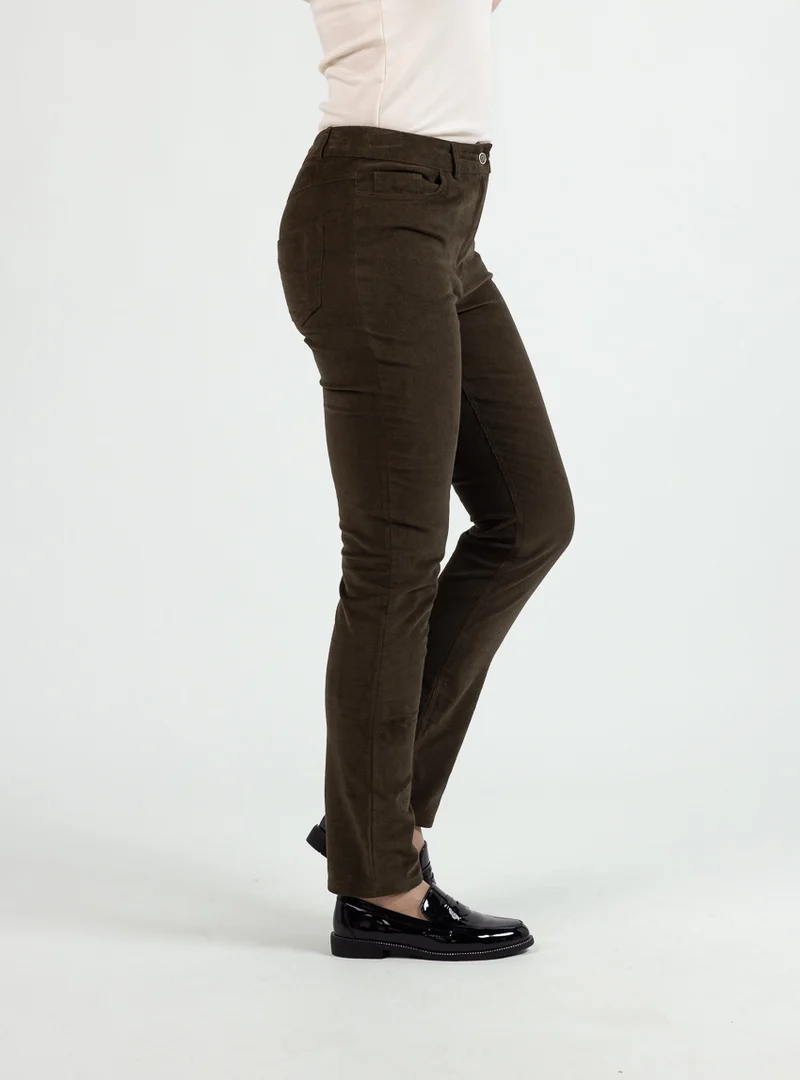 Pantalon femme velours vert kaki