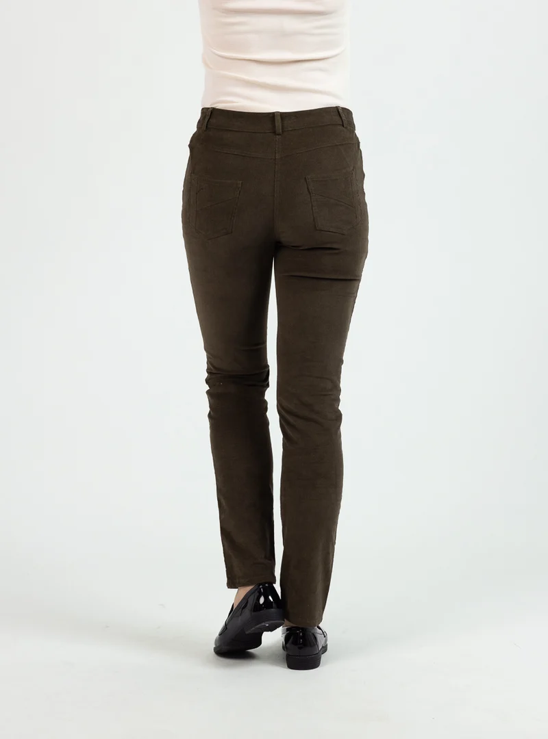 Pantalon femme velours vert kaki