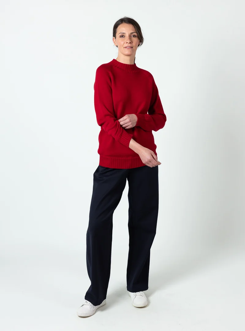 Pantalon large femme laine bleu marine
