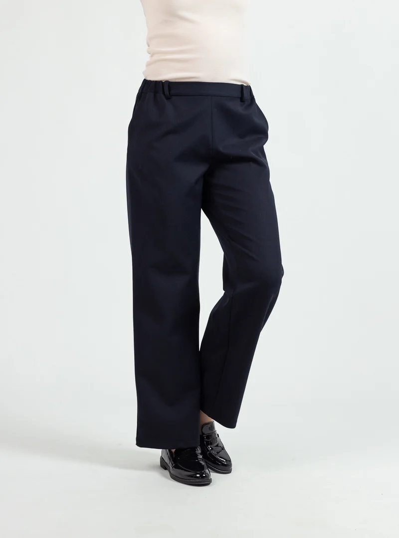 Pantalon large femme laine bleu marine