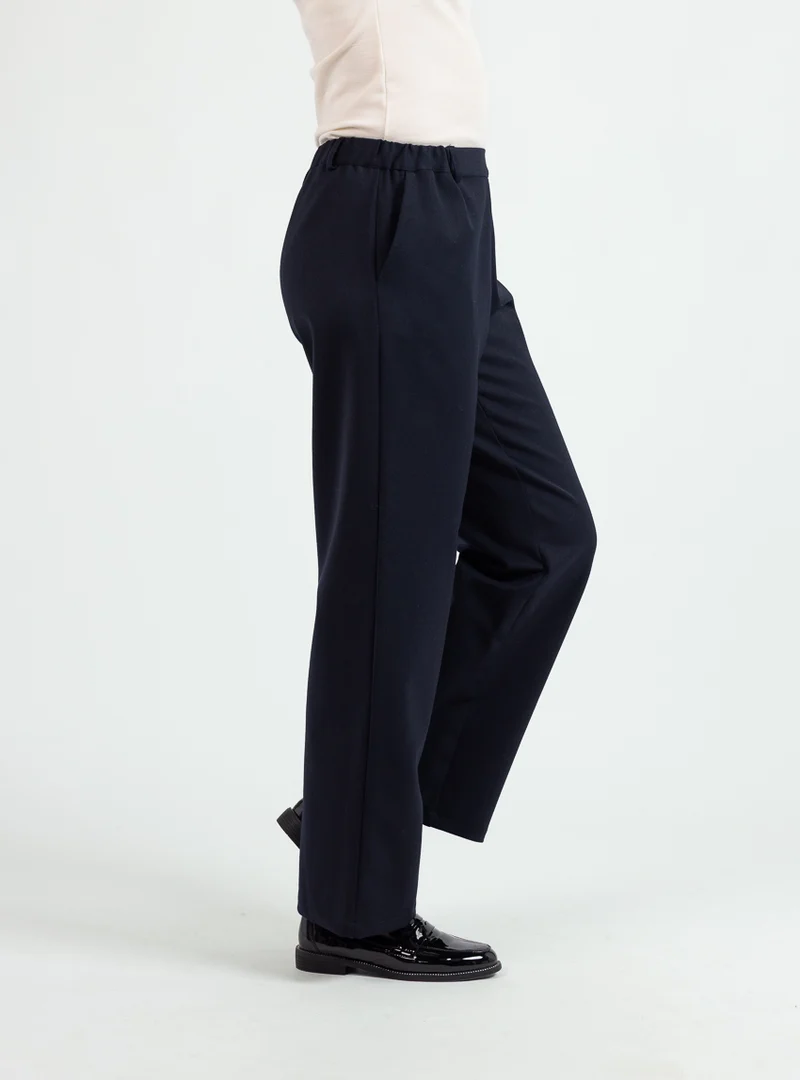 Pantalon large femme laine bleu marine