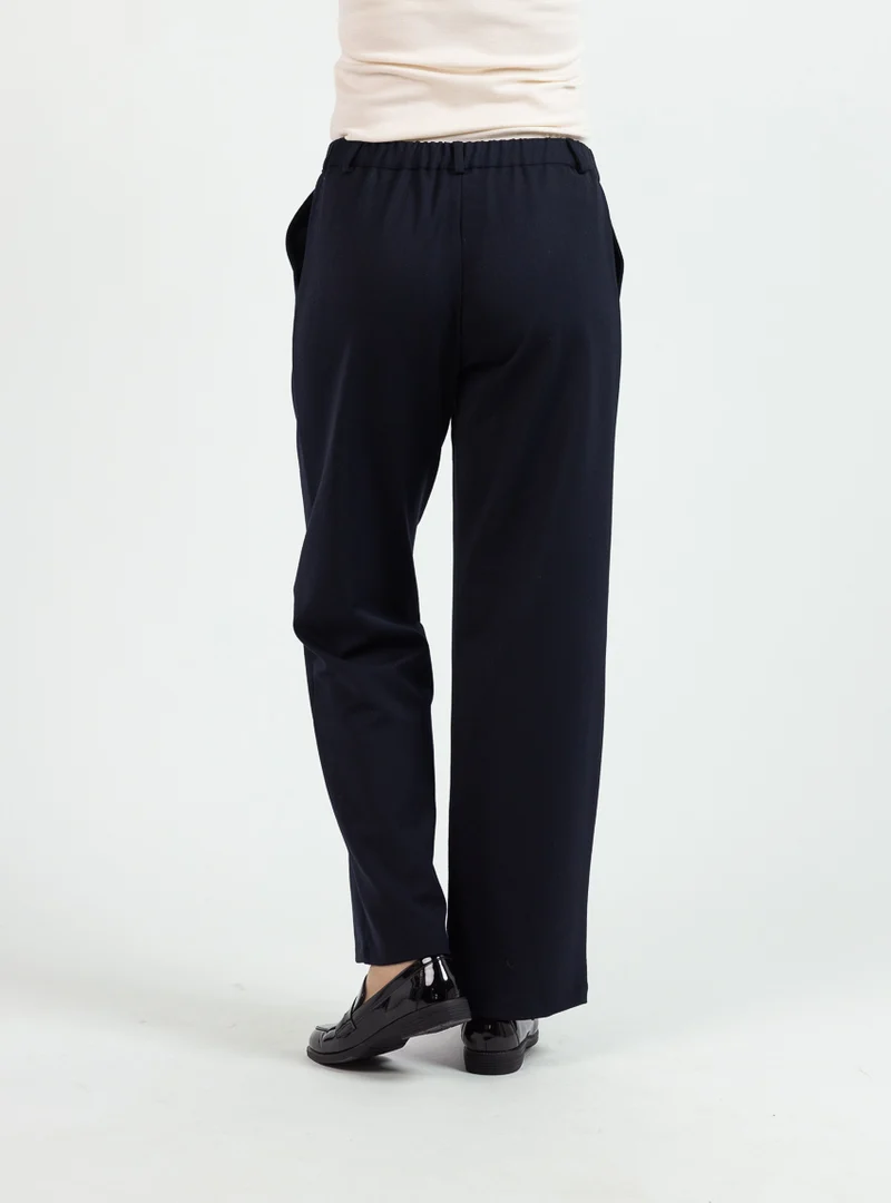 Pantalon large femme laine bleu marine