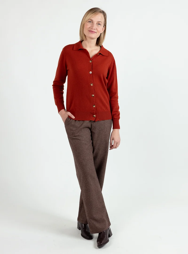 Pantalon large femme à carreaux marron