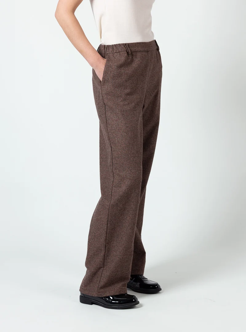Pantalon large femme à carreaux marron