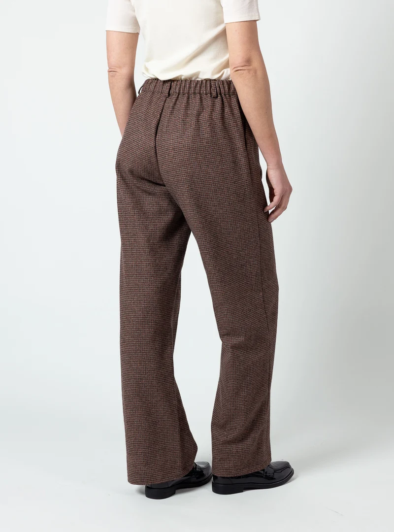 Pantalon large femme à carreaux marron