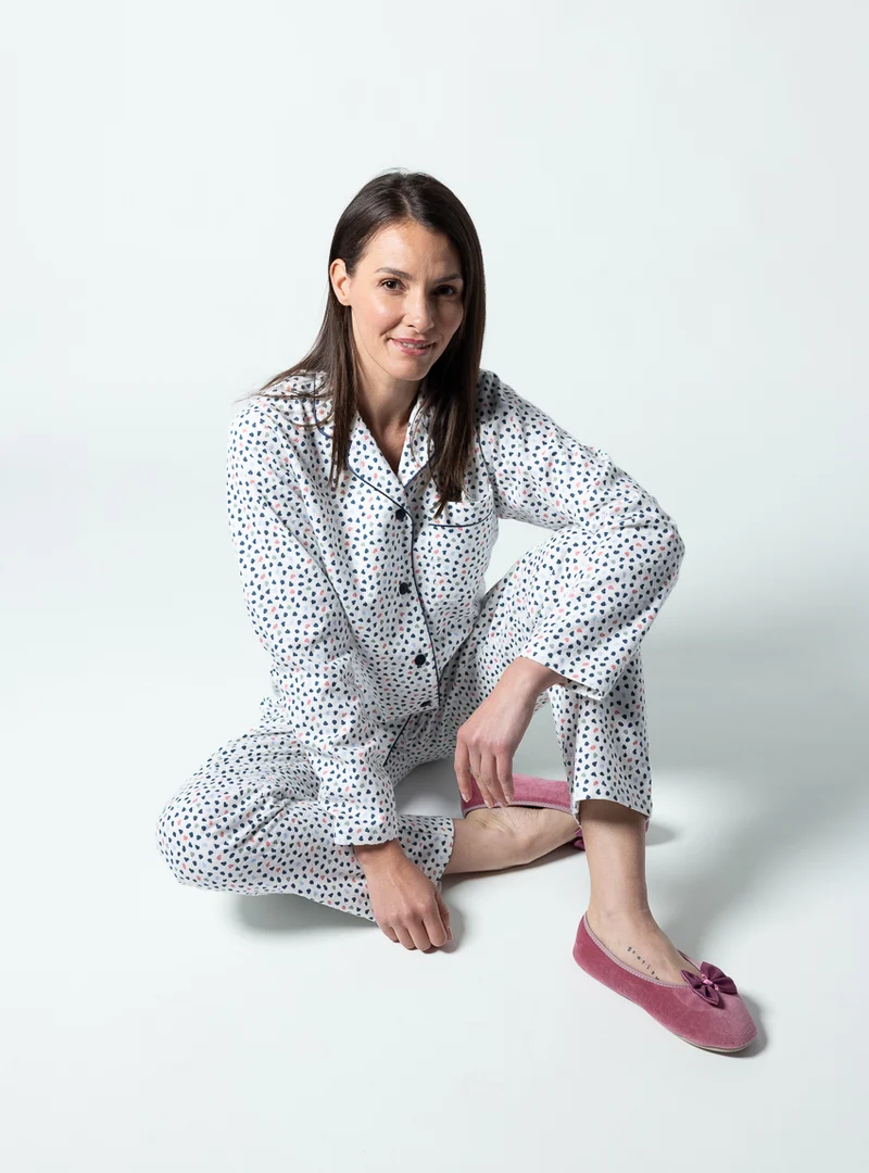 Pyjama femme coton pois bleus