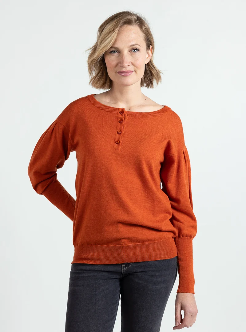 Pull femme en laine fine mérinos orange confite