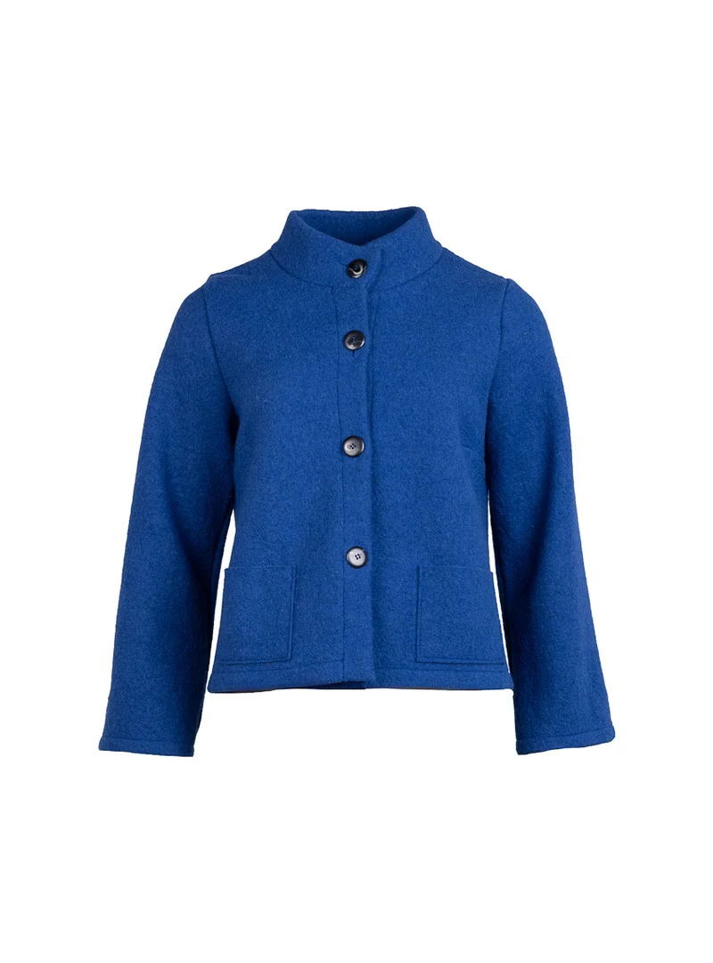 Veste femme laine bouillie bleu indigo