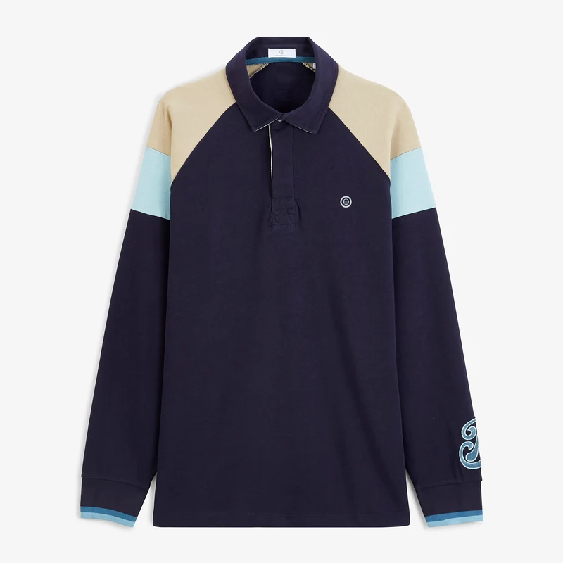 Polo rugby manches longues raglan coton bleu marine foncé