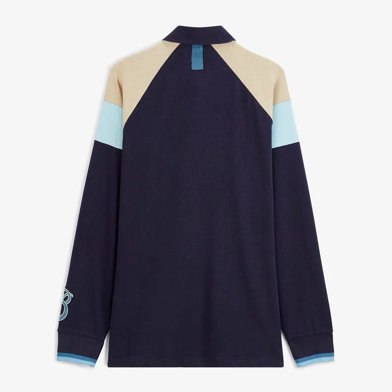 Polo rugby manches longues raglan coton bleu marine foncé