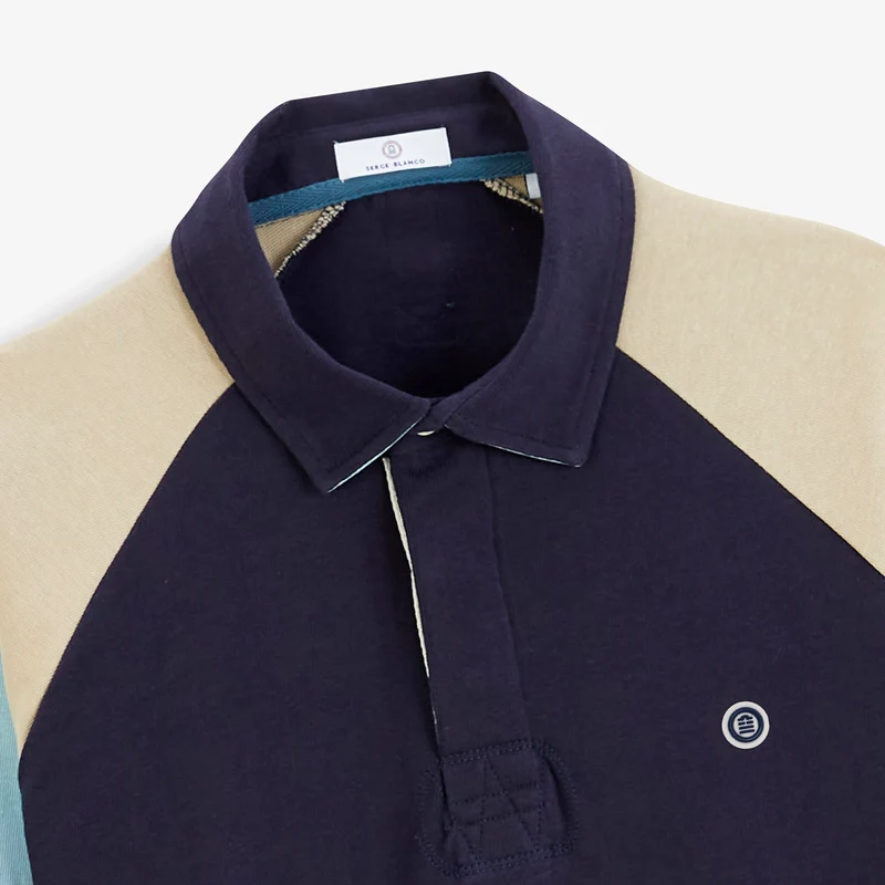 Polo rugby manches longues raglan coton bleu marine foncé