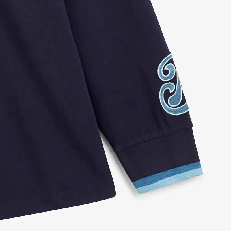 Polo rugby manches longues raglan coton bleu marine foncé