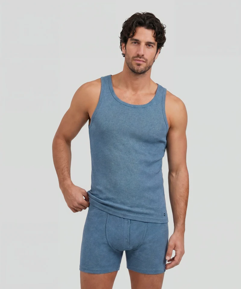 Army Ribbed Tank Top: Blue Melange