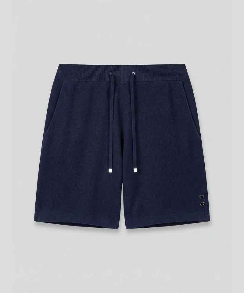 Cotton-Cashmere Piqué Shorts: Navy