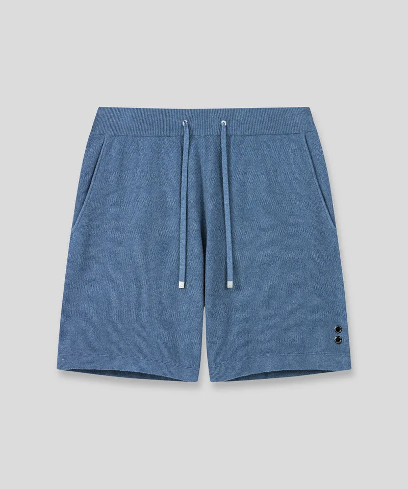 Cotton-Cashmere Piqué Shorts: Blue Melange