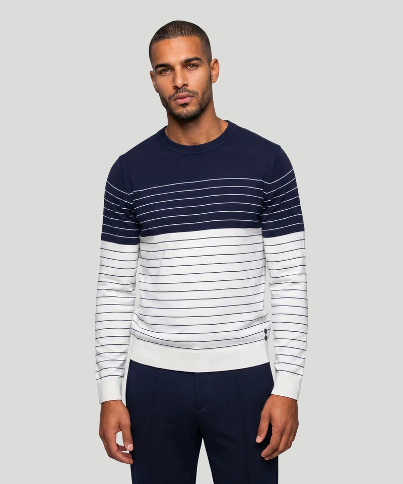 Cotton Sweater w. Pin Stripes: Navy/White