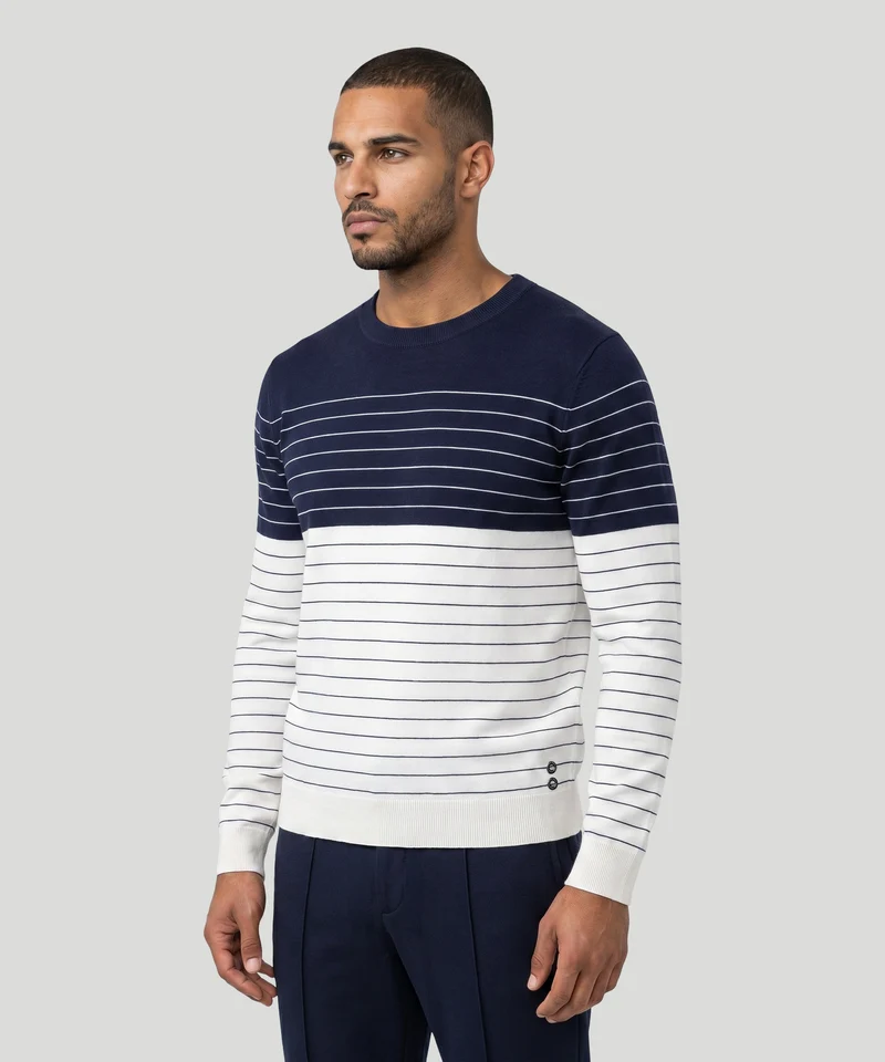 Cotton Sweater w. Pin Stripes: Navy/White