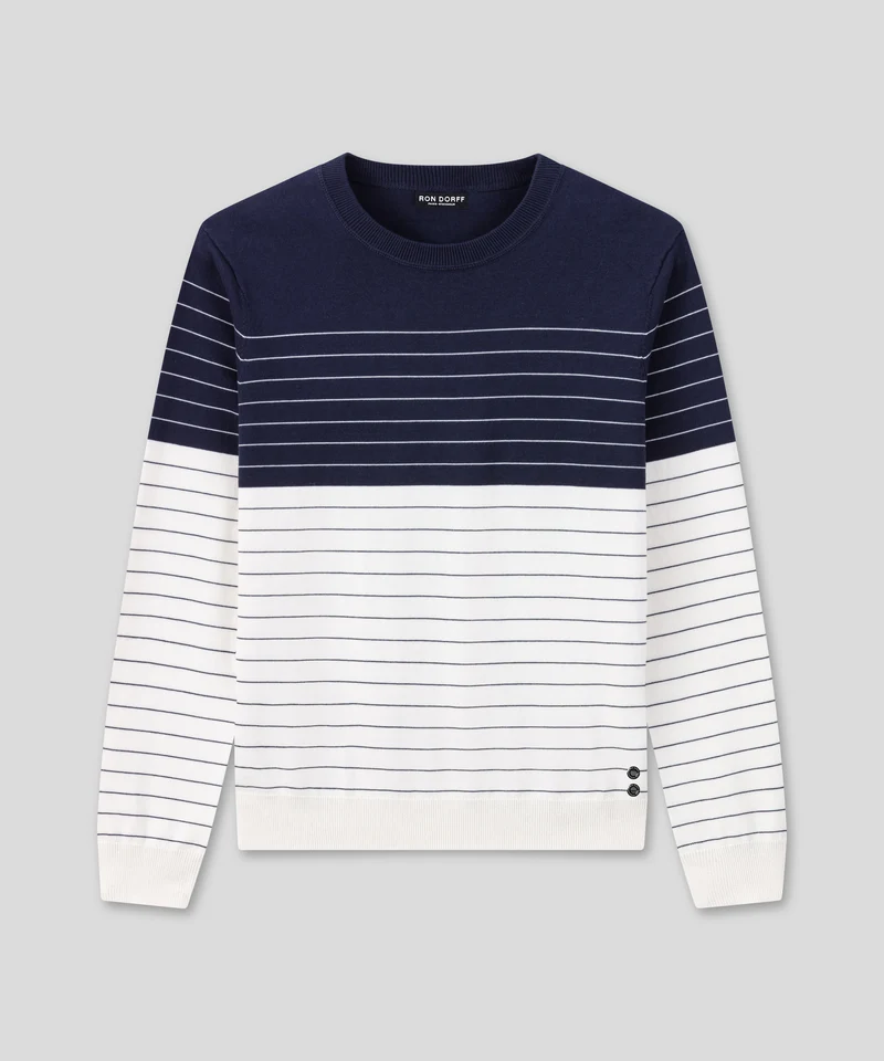 Cotton Sweater w. Pin Stripes: Navy/White