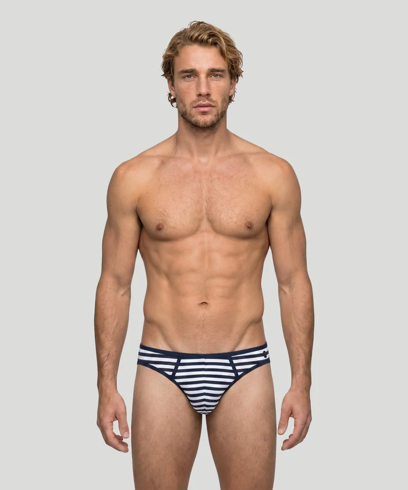Slim Y-Front Briefs: Navy/White
