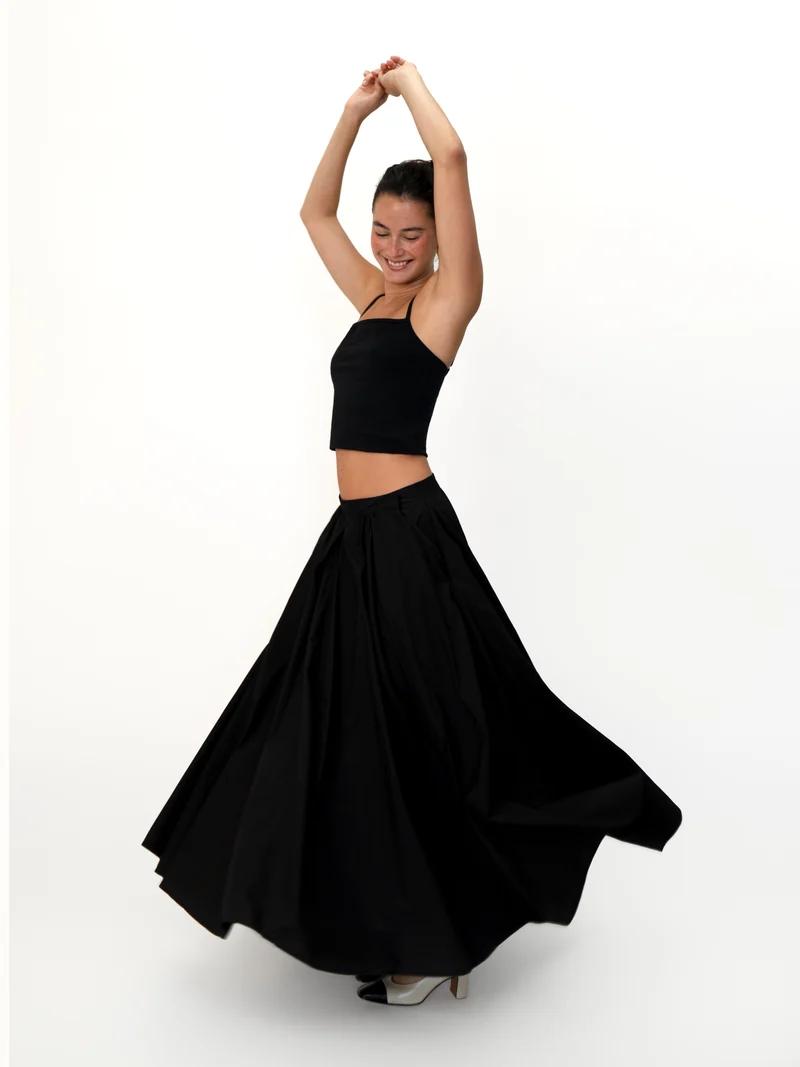 Pleated Poplin Skirt