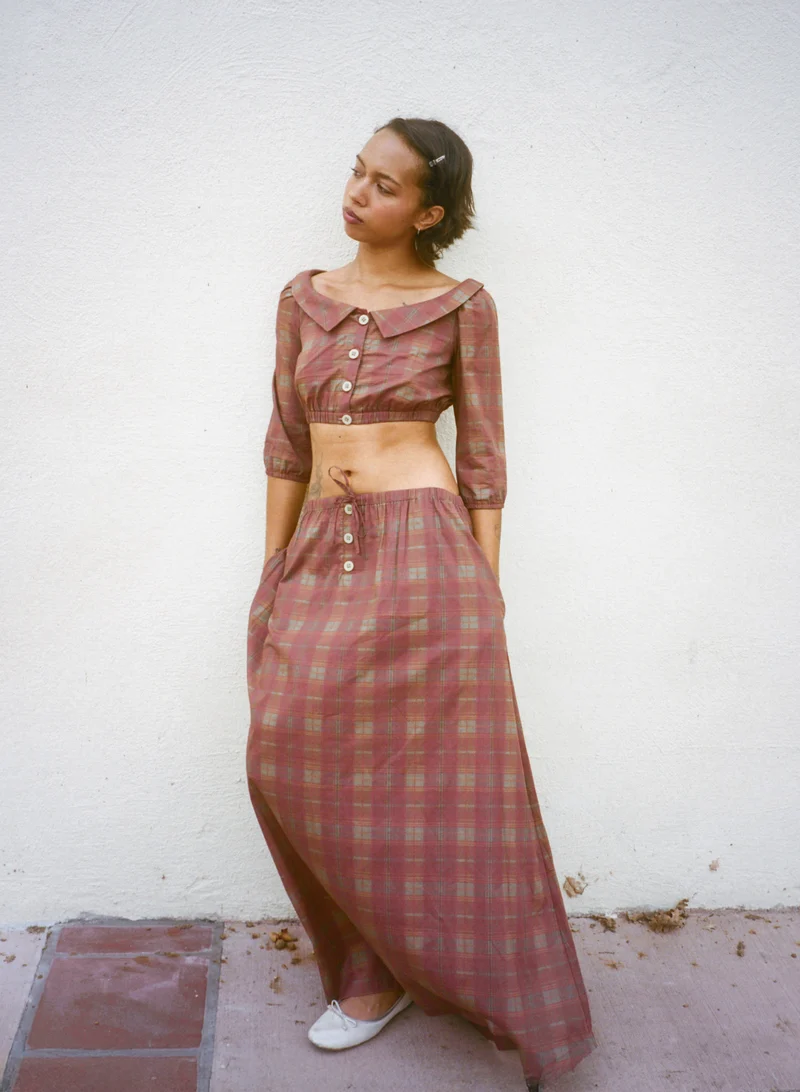 Plaid Cropped Blouse