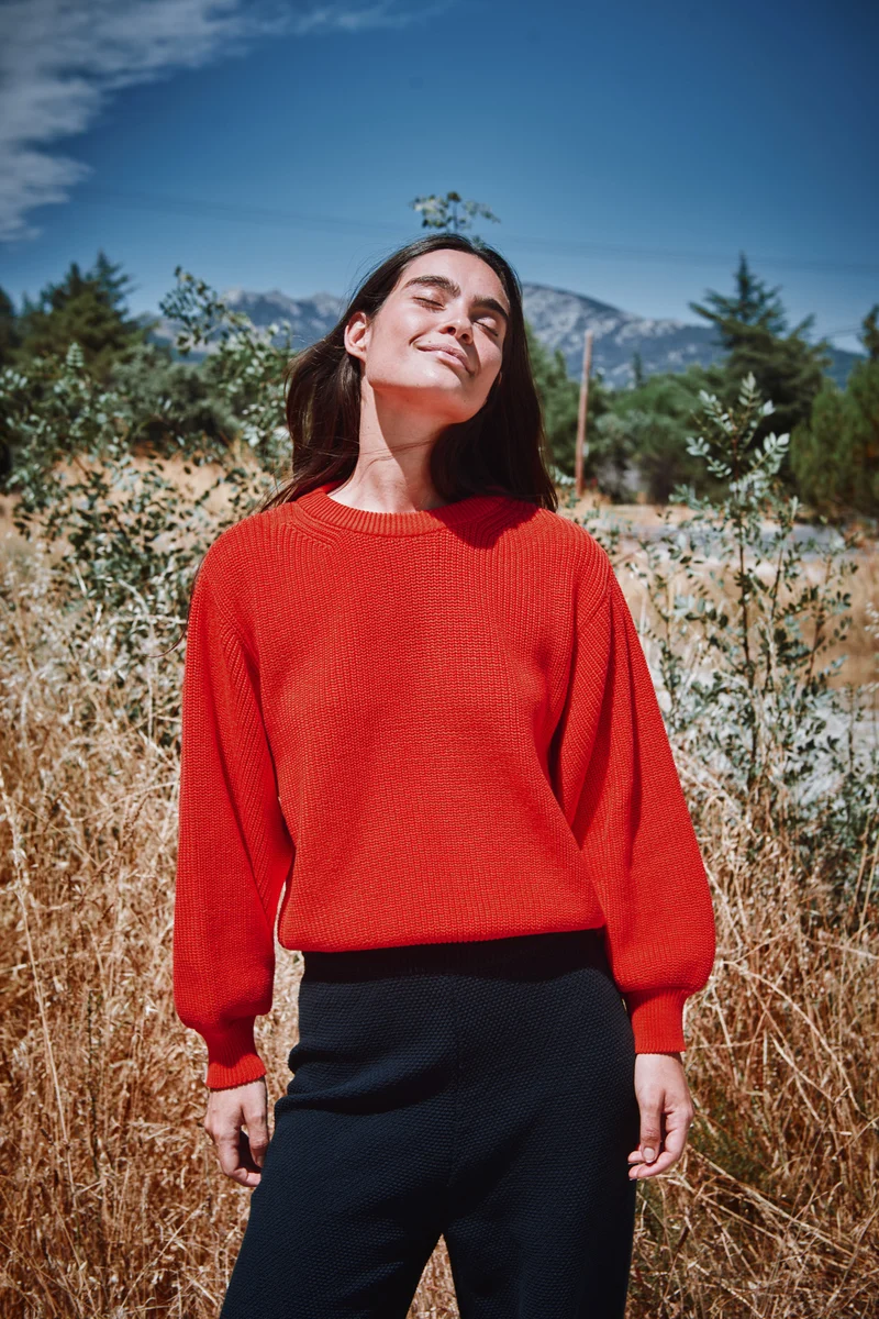 CLEMENTINE Batwing Sweater in Organic Cotton - Red