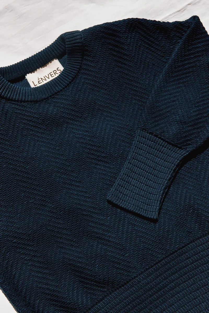 NELLIE Chevron Sweater in Organic Cotton - Navy