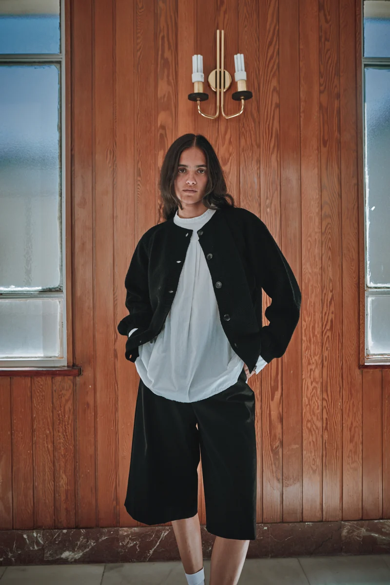 GABY Balloon-Sleeve Cardigan in Merino Wool - Black