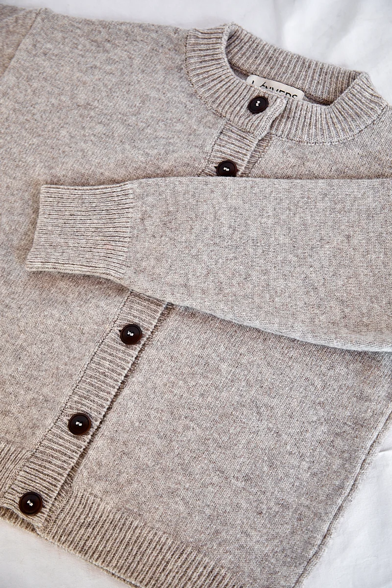 SANDRA Funnel-Neck Cardigan in Merino Wool - Beige