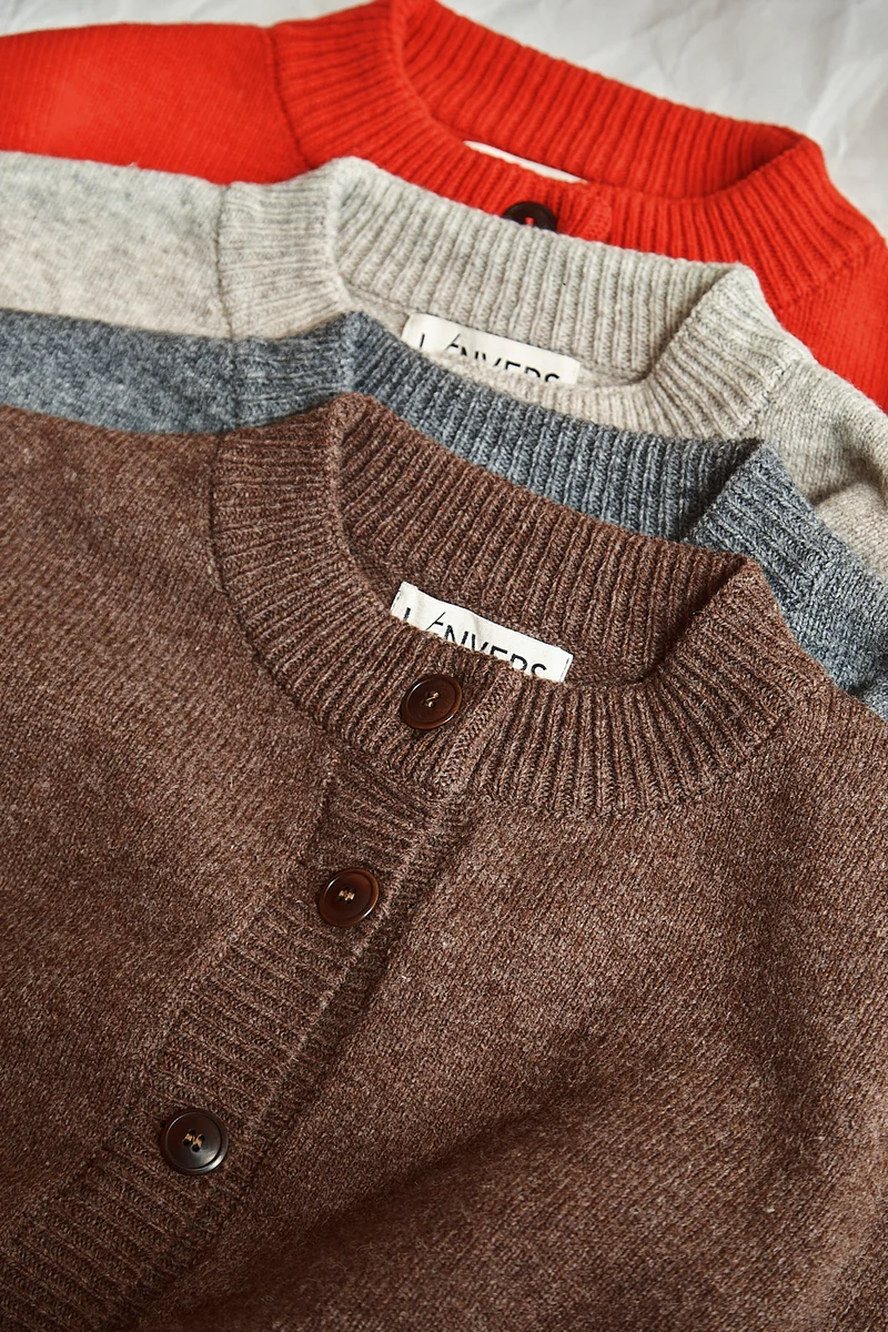 SANDRA Funnel-Neck Cardigan in Merino Wool - Beige