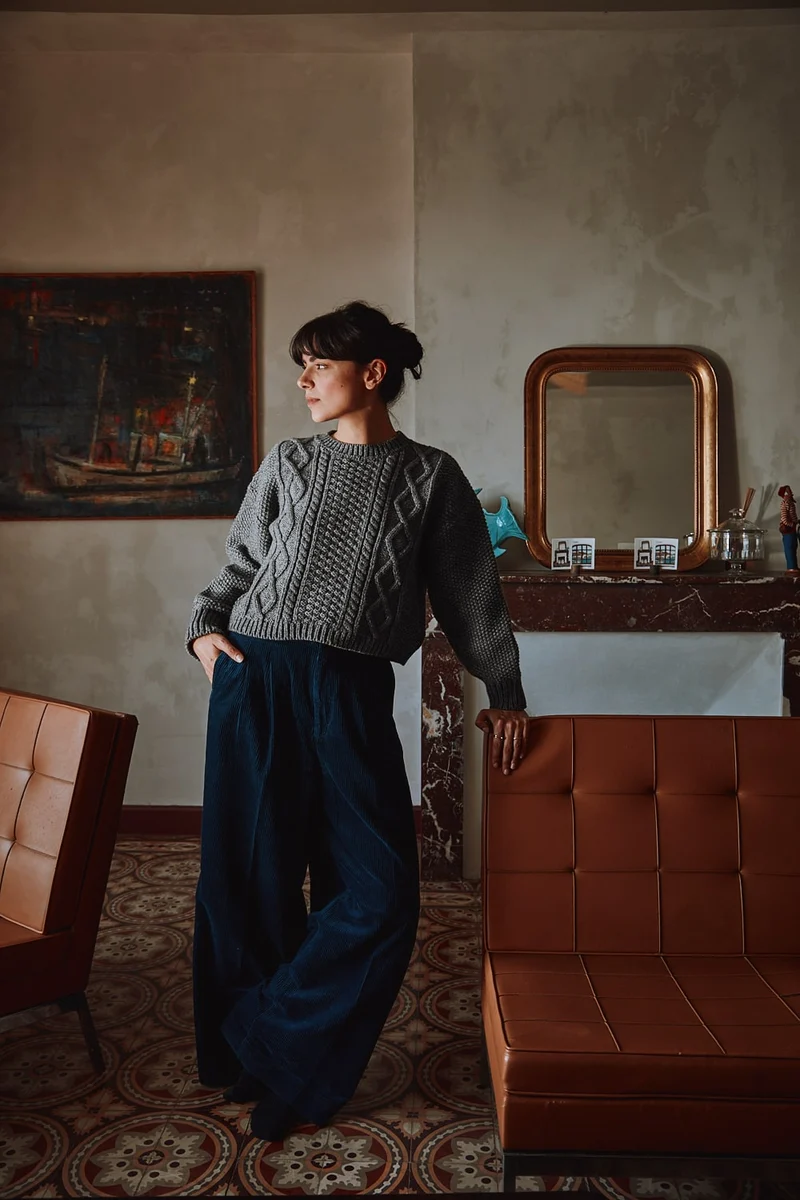 PAOLA Irish Cable Sweater in Merino Wool - Ash Grey