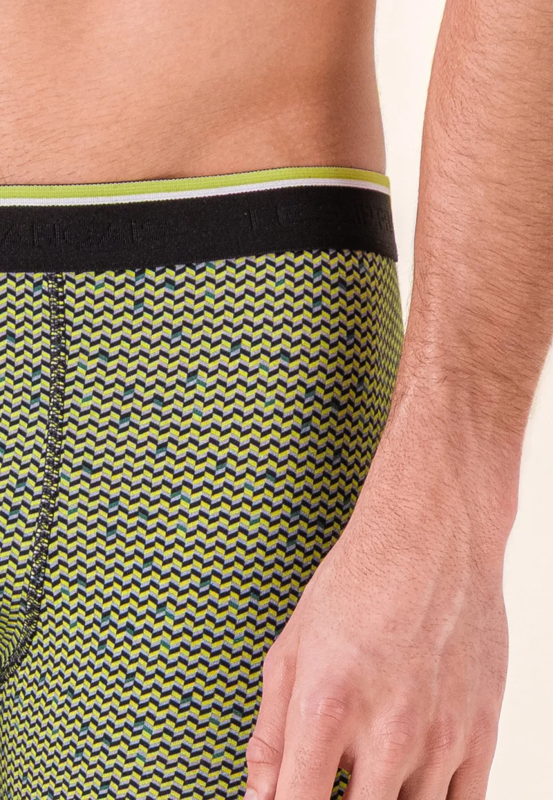Boxer long à motif chevron jaune anis en coton - Michel Chevron Jaune Anis